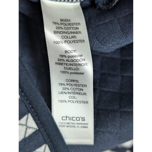 Chico's Jacket Womens Large 2 Blue White Striped Quilted Knit Button Front Piped - Picture 5 of 7